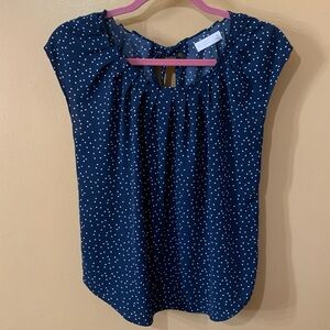 LC Lauren Conrad Navy Pleated Polka Dot Tie Back Blouse Top Women's XS